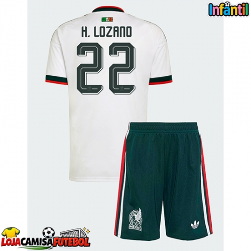 Camisa de Futebol México Hirving Lozano #22 Equipamento Secundário Infantil Mundo 2026 Manga Curta (+ Calças curtas)